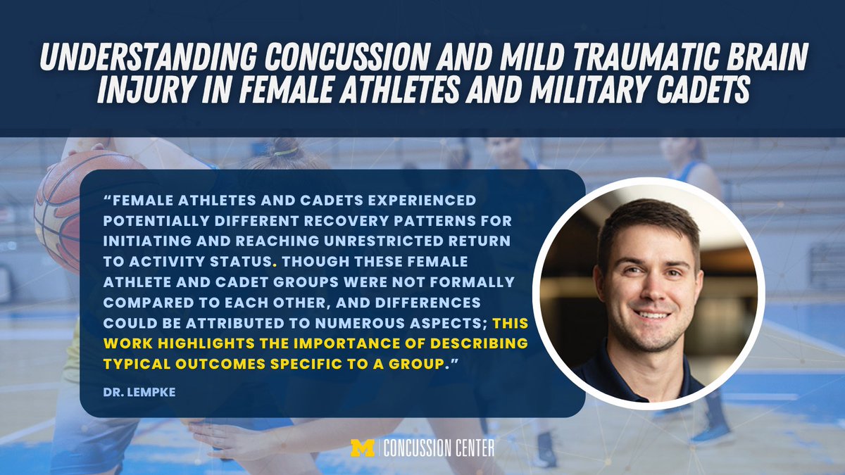 Michigan Concussion Center (@umichconcussion) on Twitter photo Unveiling the recovery journeys of female athletes and military cadets post-concussion 🔍🧠
Dr. Landon Lempke's (<a href="/lblempke/">Landon Lempke</a>) studies offer valuable data on return-to-activity times following mild TBI. Read the recent news article here: concussion.umich.edu/news/archive/c… Unveiling the recovery journeys of female athletes and military cadets post-concussion 🔍🧠
Dr. Landon Lempke's (<a href="/lblempke/">Landon Lempke</a>) studies offer valuable data on return-to-activity times following mild TBI. Read the recent news article here: concussion.umich.edu/news/archive/c…