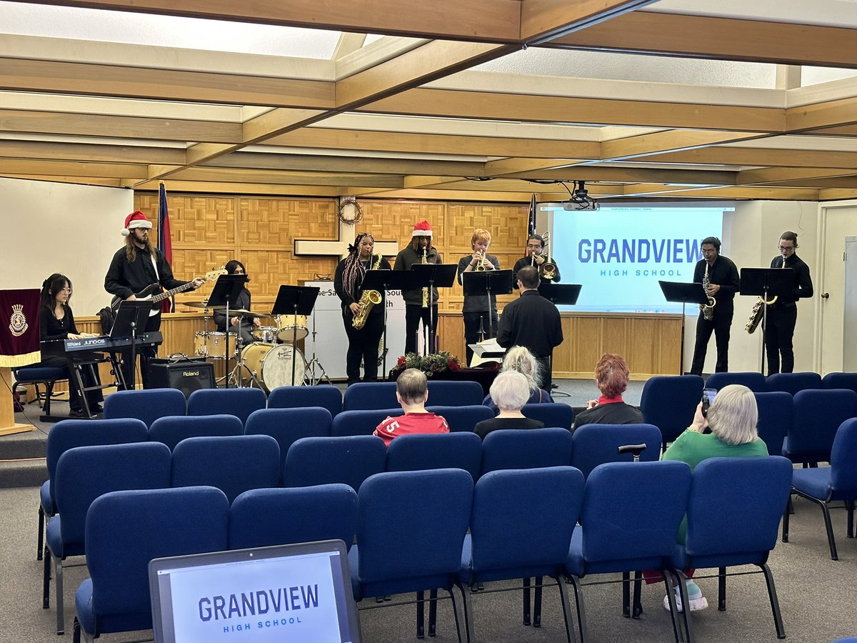 GHS_GrandviewC4's tweet photo. Our Jazz Ensemble under the direction of Mr Jakes had the privilege for playing for some of our community members at the @SalvationArmyUS Booth Manor! #SeekPurpose https://t.co/nwiAkf14xS