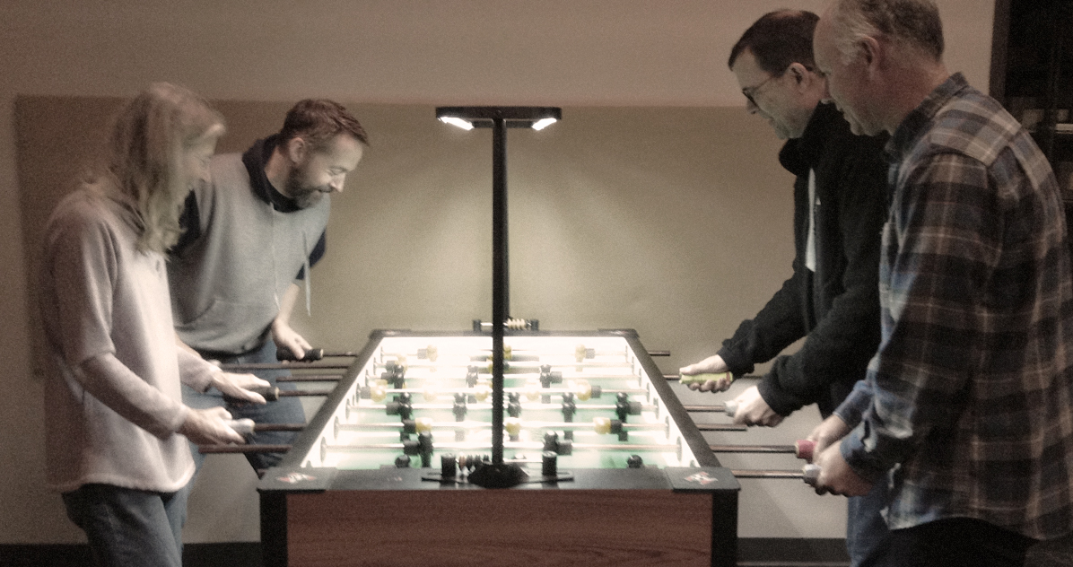 IndyStudiosUS's tweet photo. The Friday Foosball Tournament has begun! https://t.co/JzYoHOvGGP