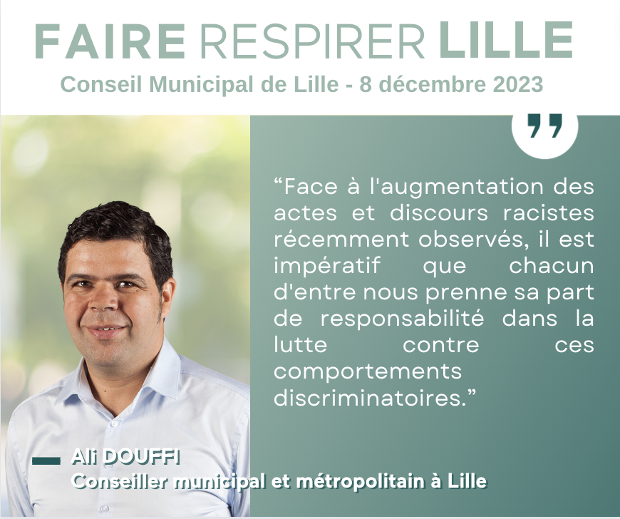 En #CMLille, <a href="/ali_douffi/">Ali Douffi</a> réaffirme la volonté pour la Ville de Lille de s'engager contre les discriminations. Valorisons des initiatives comme le Festival des Solidarités, un bel outil pour fédérer. 🤝