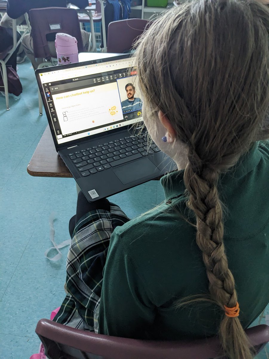 sandramtheobald's tweet image. 💭Thank you Peter @KidsCoding for the amazing workshop on Chatbots and AI. The connection to real life applications that help others is a @SJCHSSPARTANS  &quot;Call to Action&quot; - Learning about AI is our first step to becoming creators!  #LetsCodeCDSBEO​   #CSEverywhere