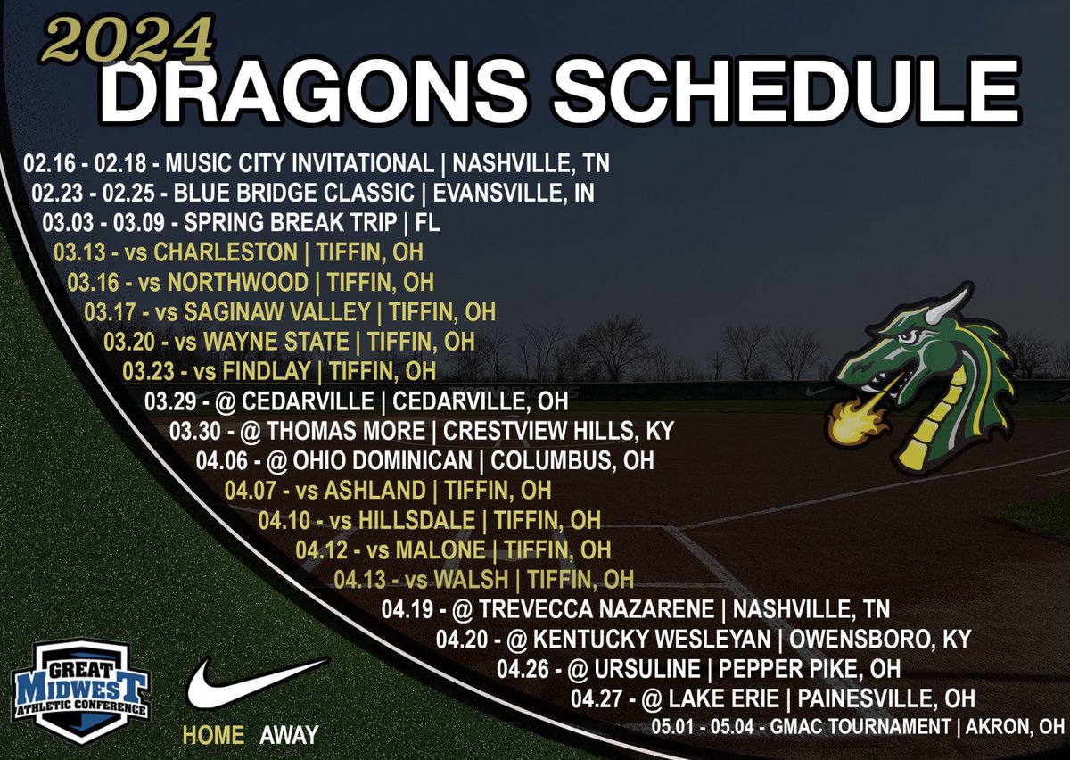 TiffinUSoftball's tweet photo. Mark your calendars! We are 70 days until game day! 🔥🐉💚 #GoGons https://t.co/RcHCsNqlth