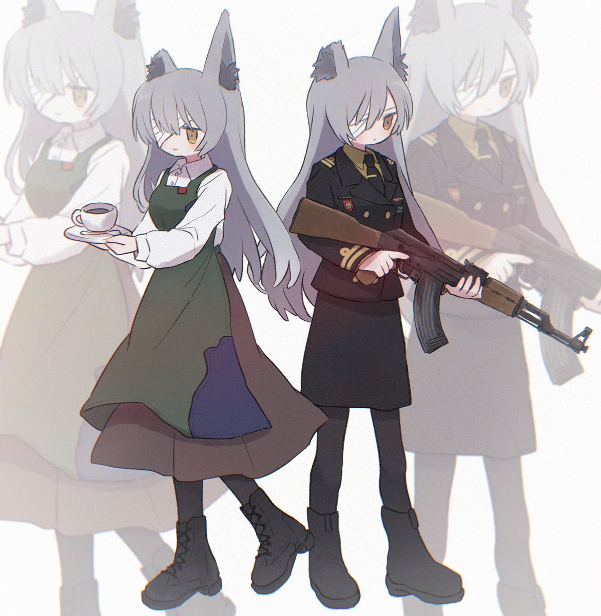animal ears gun 1girl weapon holding apron rifle  illustration images