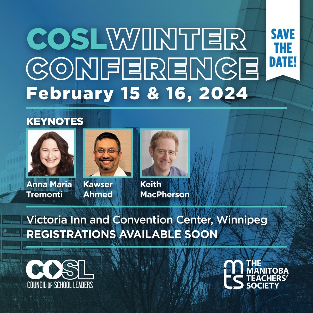 COSL Winter conference 2024. In person here in Winnipeg. Everyone welcome, current principals and vice-principals, aspiring school leaders, and anyone else interested in our conference. Begins 7pm Thursday evening and all day Friday. More information coming soon #coslmbca