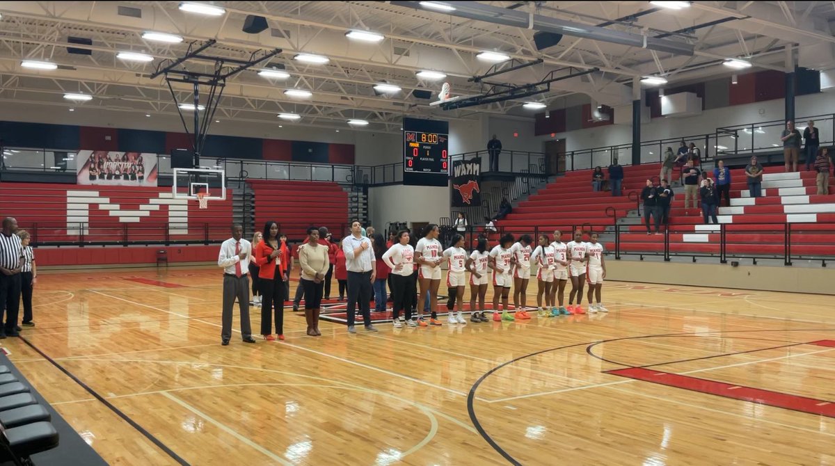 Our choir singing for our @ManorGirlsHoops at tonight’s game. Let’s go Mustangs!