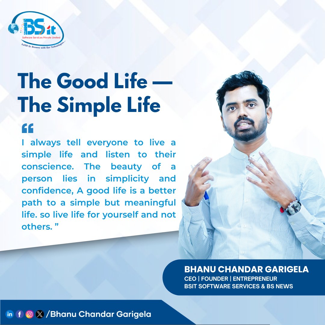 Bhanu_Garigela's tweet photo. Embrace 'The Good Life - The Simple Life'
#bsitsoftware #bsit #SimpleLiving #TheGoodLife #LiveForYourself #MeaningfulLiving #ConfidenceQuotes #SimplicityQuotes #LifeWisdom #InnerBeauty #Inspiration #ShortQuotes #SimpleLifeWisdom #GoodLifeQuotes #ConsciousLiving #LiveMeaningfully https://t.co/cv3O0obLmR