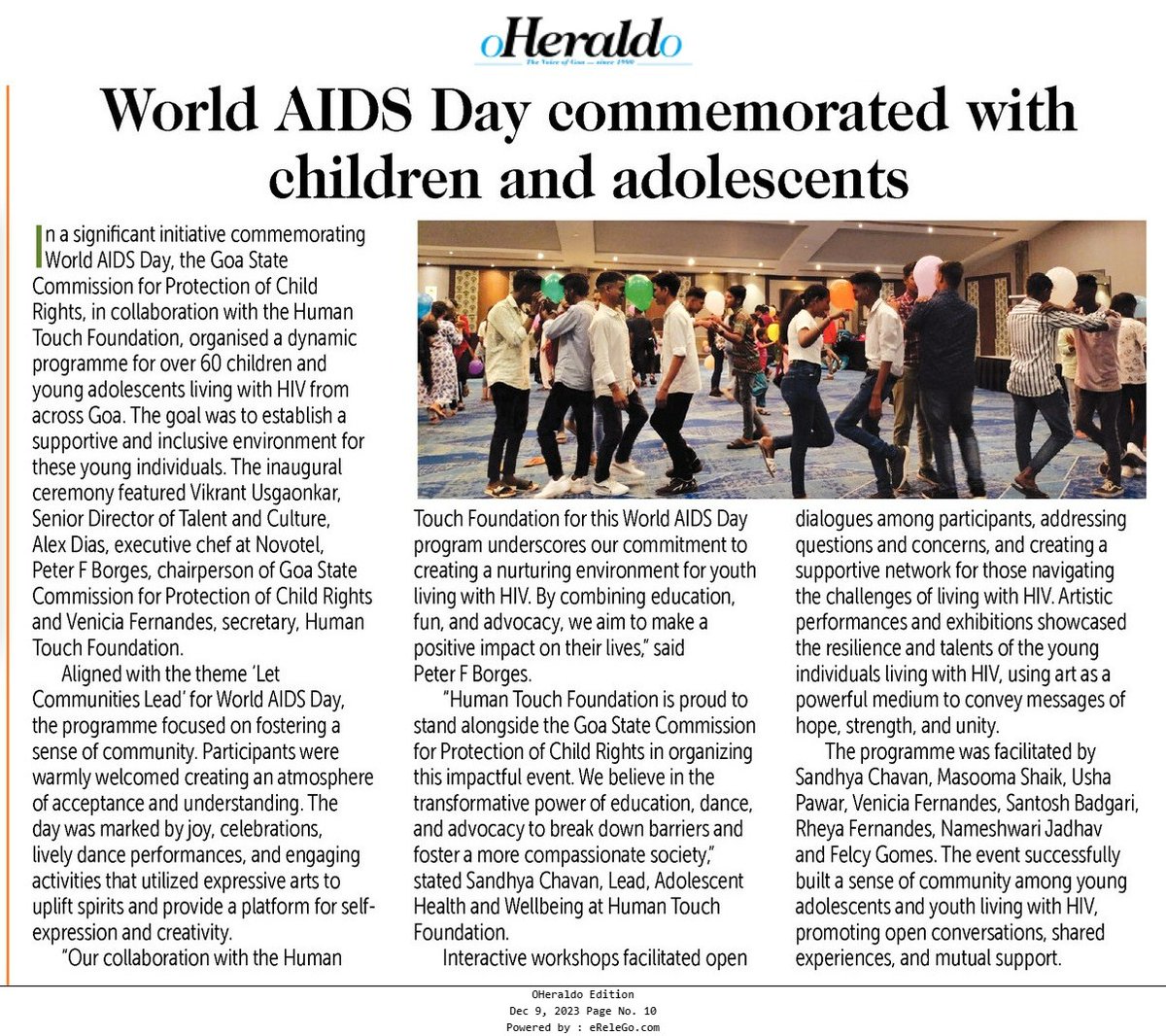 "HTF makes a difference on World AIDS Day, Dec 1st, by organizing engaging events for children and adolescents. Delighted to see our efforts featured in local papers today, Dec 9th. Together, let's continue the mission for a healthier, brighter future! 🌟🎗️
 #LetCommunitiesLead