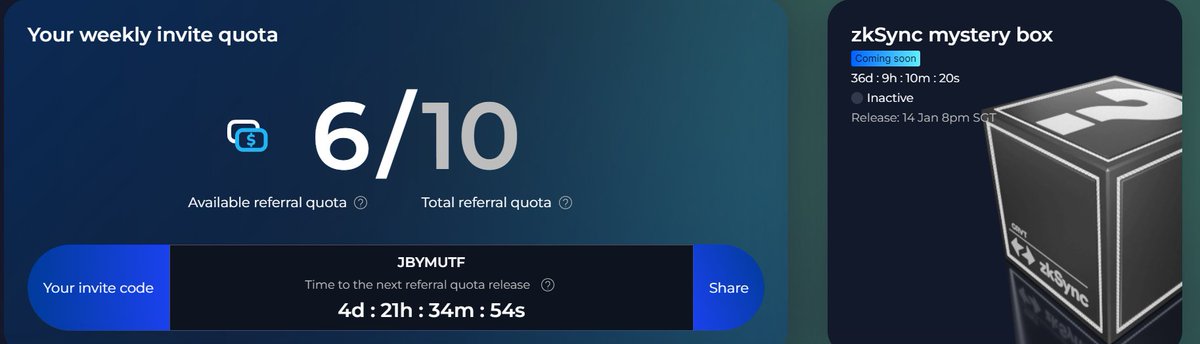 GRVT邀请注册链接
坐等zkSync神秘宝箱
（Phase 2阶段）所有zks号都应该要刷刷这个dapp
目前得把所有zks号注册下
大小号层层使用自己的邀请码
grvt.io/exchange/sign-…
