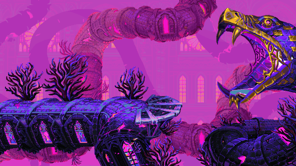 Please do not mind to what now slithers and swims through here. It is such a tragedy to see such a beautiful dream fall to ruin like this...

#metroidvania #pixelart #animation #indiedev #screenshotsaturday #gamedev #ドット絵 #像素艺术 #픽셀아트