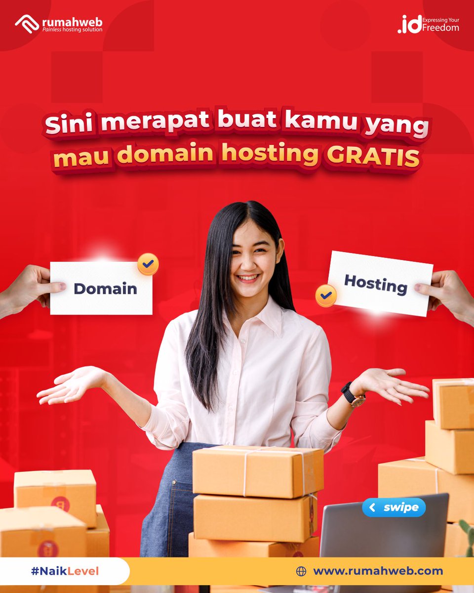 rumahwebtweet's tweet image. Warga RW mau domain hosting GRATIS?

#NaikLevel #Rumahweb #DomainID