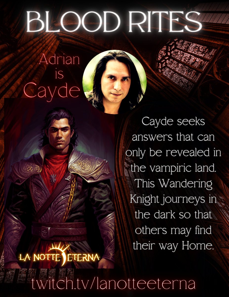 Tonight - the continued adventures of the Blood Domain!

Adrian @SlySparrow_ is Cayde, the knight who is a shining light in the dark tonight!
#dnd5e #LaNotteEternaRPG 

m.twitch.tv/lanotteeterna