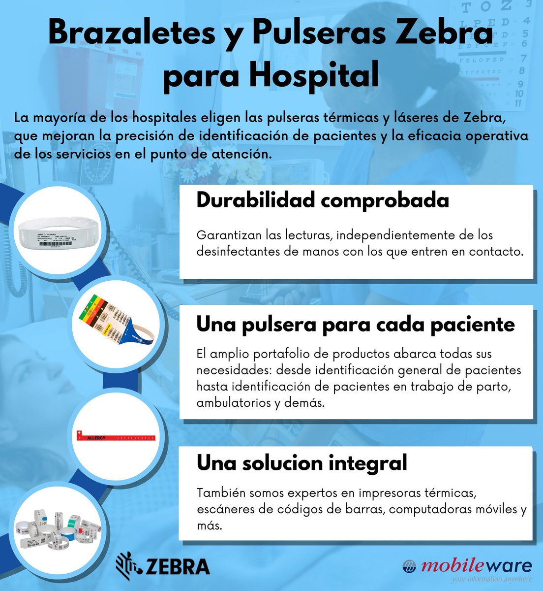mobileware's tweet photo. Seguridad de vanguardia en la atención médica con los brazaletes y pulseras Zebra para hospitales. 💙
Duraderos, resistentes al agua y personalizables para una identificación sin complicaciones. 
Contáctanos 
contacto@mobileware-mx.com
Tel:(55) 5543 1585
WhatsApp: 55 2878 6017 https://t.co/WzYbxwqexs