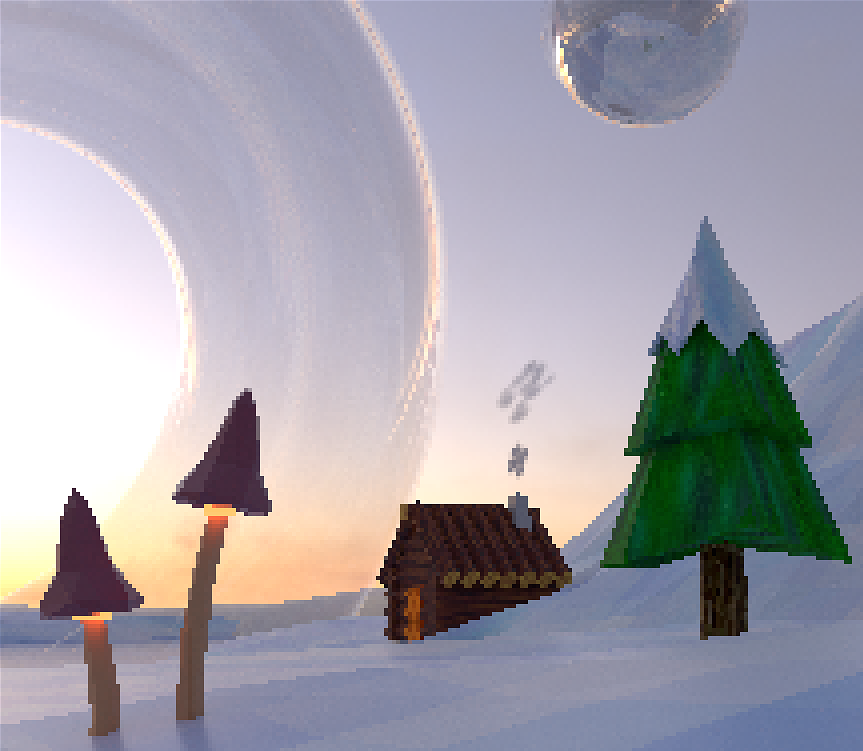 natsumipocket's tweet photo. Cozy cabin in winter morning!❄️🍄 #b3d #blender #lowpoly #n64 #PS1 #gamedev #3DCG #blender3d #indiegame https://t.co/U2miQGExyI