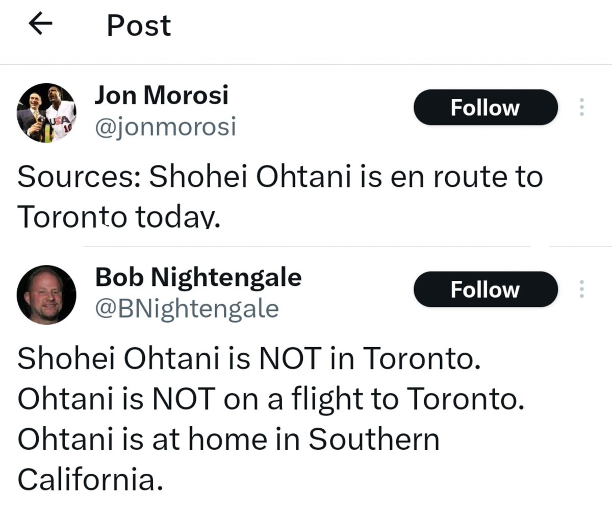 RussellHartness's tweet photo. Either they are both idiots...
Or they just making this up as they go...
Probably both
Shohei Ohtani is holding this entire offseason up
#morosi #nightengale https://t.co/Dicr50UgNN