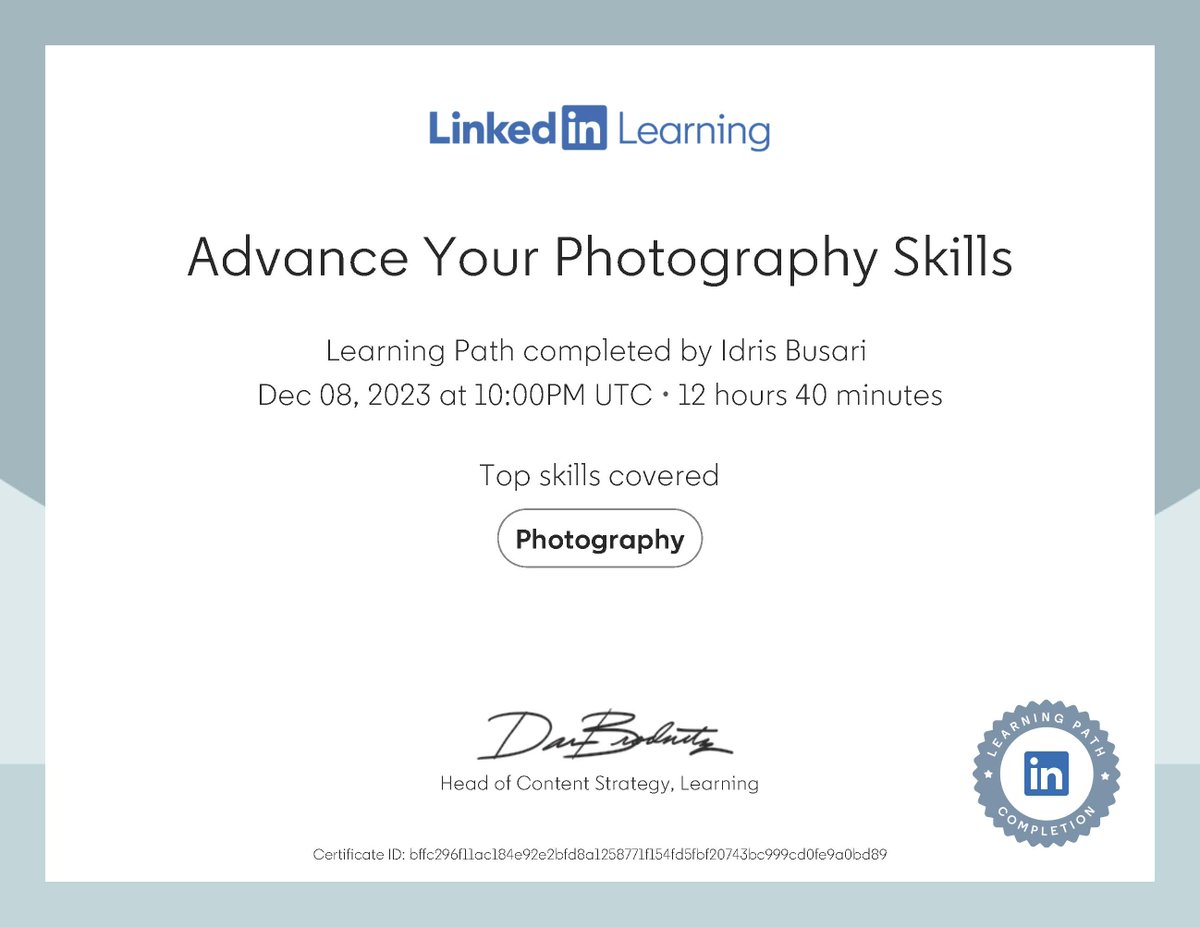 rescueranjazz's tweet photo. "Whether you're a #hobbyist, #enthusiast, or an #aspiringpro, discover the tools and #bestpractices you need to take professional, high-quality #photographs.
#DigitalCredentials #DigitalBadges #DigitalCertificates #SkillsRecognition #LifelongLearning #Education #LinkedInLearning https://t.co/la9ZAgn2Hu