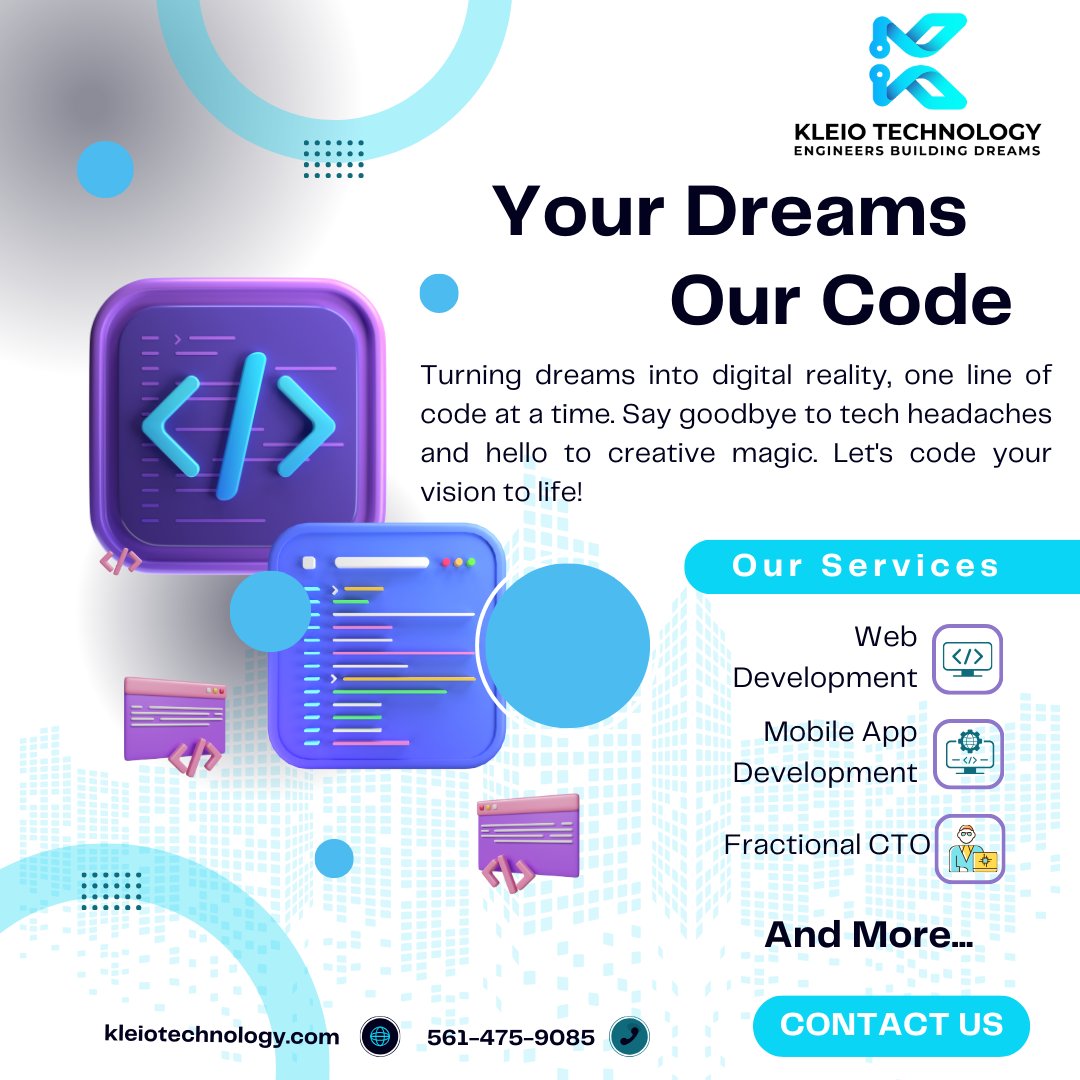 KleioTechnology's tweet image. We transform your ideas into effective, elegant code, from web development to app development.💻

Let&apos;s code your vision to life! #CodeDreams #TechWizardry