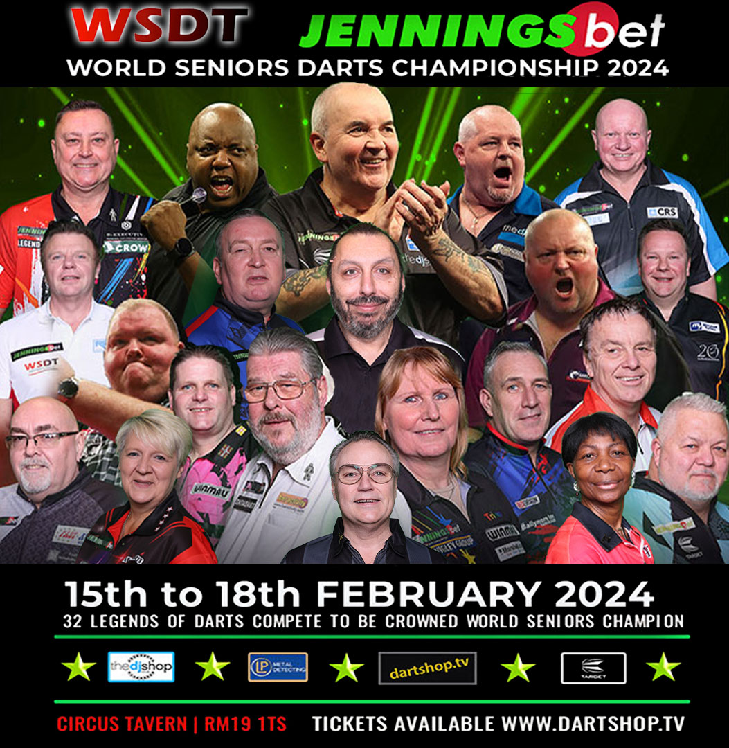 The 2024 @jenningsbetinfo World Seniors Darts Championship 🏆 @TheThorn180 is bidding to make it a hat-trick of World Championship titles, whilst @LSoulger is chasing down the grand slam 👑 Chuck in 30 other top drawer Seniors Stars, and you the hottest ticket in town 🎯