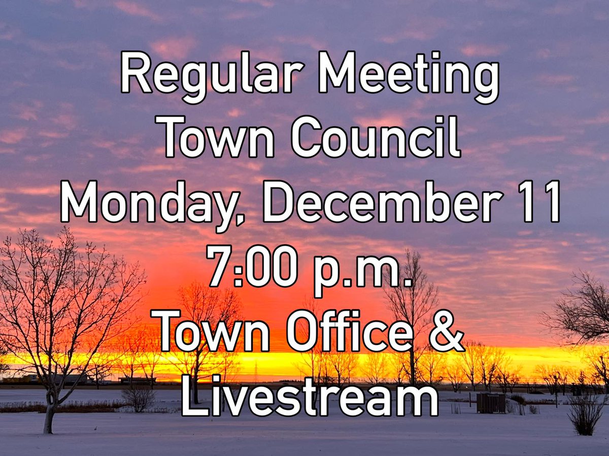 Next regular meeting #Claresholm Town Council is Mon. Dec. 11 @ 7pm @ Town Office, full Agenda on our website claresholm.ca/government/age… Join us in person or online for the livestream <a href="/local_press/">ClaresholmLocalPress</a>