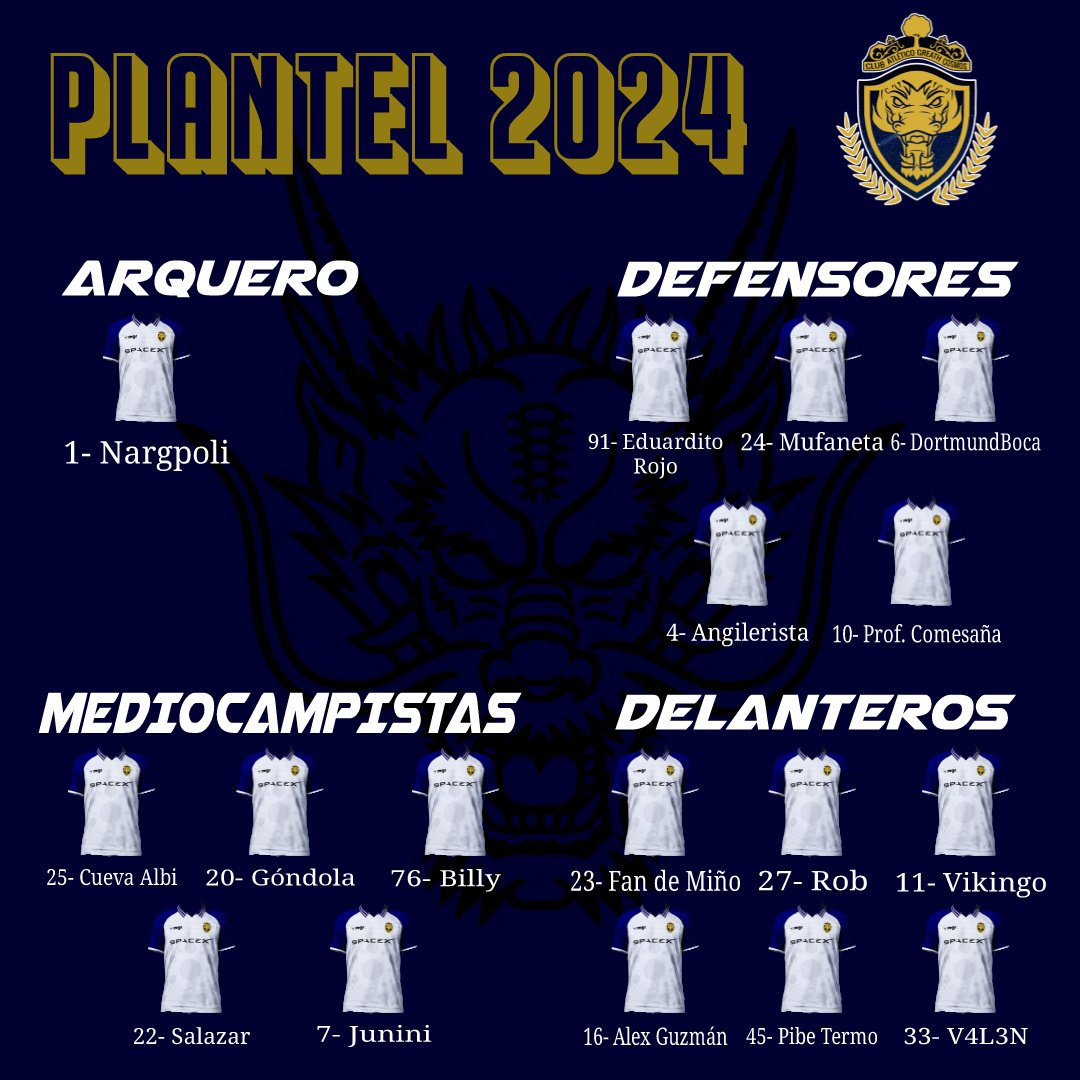 PLANTEL LIGA KASFORT 🔥🐉

A continuación les presentamos a quienes van a defender nuestros colores en la nueva temporada de <a href="/LigaKasfort/">Liga Kasfort</a> (un poco tarde, sí).

Le damos una especial bienvenida a @TeacherDios1, #Góndola, <a href="/BillyShARG/">Billy</a> y <a href="/VAuyero/">V4L3N 🎤</a> que se suman al equipo de Kasfort.