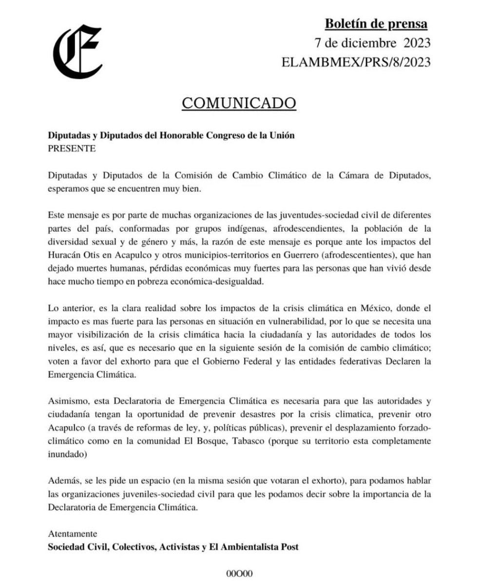 iyaribc's tweet photo. A las/los Diputados de la Comisión de Cambio Climático. Pedimos, que antes que se acabe el periodo ordinario, se haga apruebe el exhorto para que se Declare la Emergencia Climática @EdnaDiazMx @adribuscas @Karladz95 @angelandariego1 @g_quadri @JulietaMejia @MirzaFloresG https://t.co/5NaR85NDOI