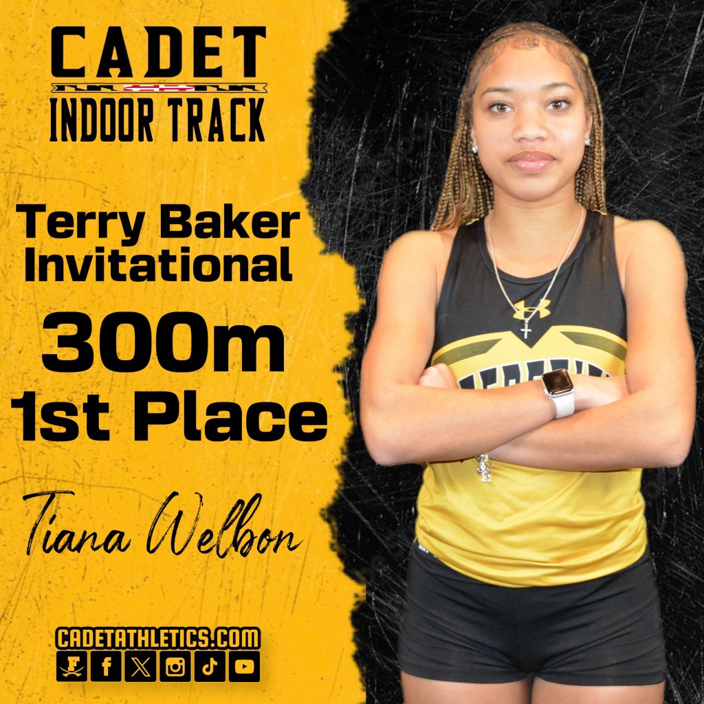 CadetAthletics's tweet photo. ⚡️https://t.co/QVLTuoYxvT Breaking News 
🥇🚨HARDWARE ALERT🚨🥇

Frederick High Freshman Tiana Welbon wins the 300m dash at The Terry Baker Invitational with a time of 42.40

⚔️ | #BigFred | ⬛️🟨 | #ProtectTheParkway https://t.co/8JX6LlIRlL