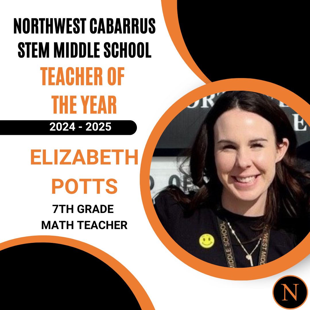 Congratulations to Ms. Potts who has been named the 2024 - 2025 NCMS Teacher of the Year! 🧡🖤