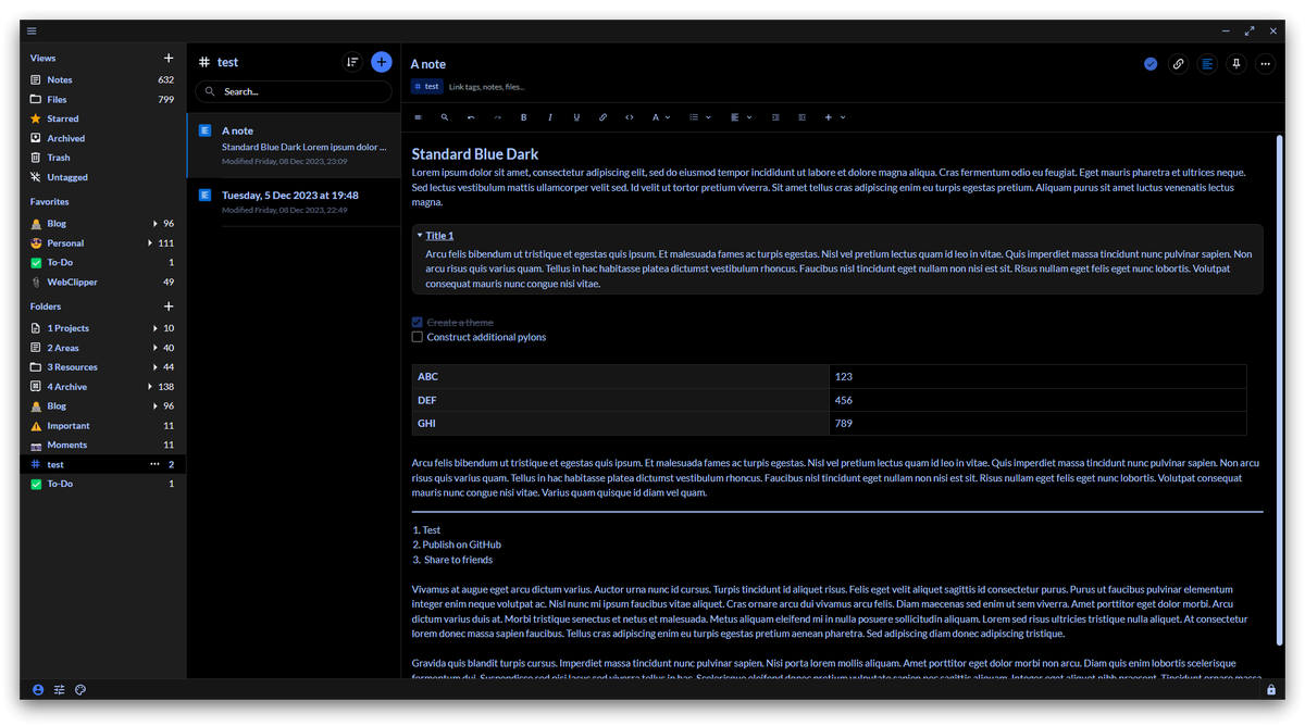 Happy to share that my theme 'Standard Blue Dark' is now included in @StandardNotes community plugins. You can install the theme in the app. If you get the chance, check it out and let me know what you think. 😄 #StandardNotes #DarkTheme