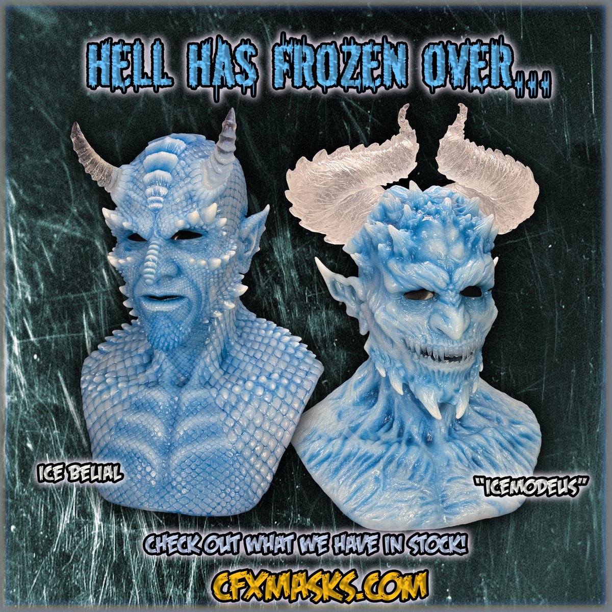 CFXunmasked's tweet photo. 🥶It's happened - Hell has frozen over!🥶
❄️
Belial Ice Variant - $650
Icemodeus Variant - $750
Both of these variants are in stock and available NOW at https://t.co/NQv7tOySaU, just in time to🥶 CHILL🥶 for the holidays!
❄️
#CFXMasks #CompositeEffects #SiliconeMasks #Mask https://t.co/xt3ypl30VF