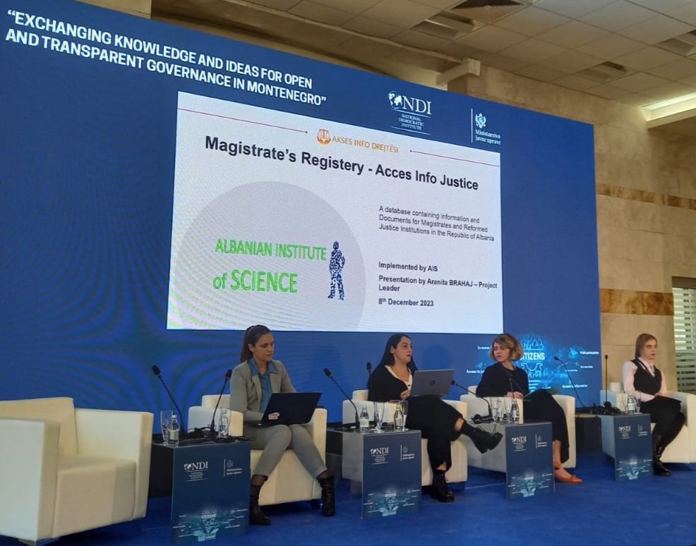 AIScience's tweet image. Exchanging Knowledge and Ideas for Open and Transparent Governance
presentation of the Magistrate’s Registry - Access Info Justice Albania,  a Project Implemented by AIS Presentation by @AranitaBrahaj 
#OGP #NDI Montenegro #OpenGovernance #TransparencyMatters #KnowledgeExchange