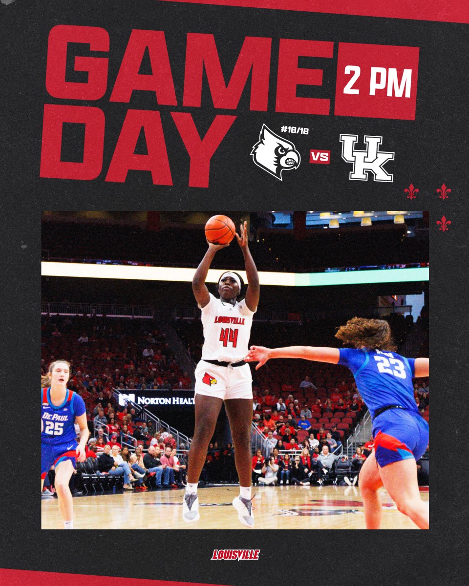 Time to battle. 🆚 Kentucky 🕑 2:00 pm ET 📍 KFC Yum! Center 🎟️ uofl.me/WBBtix 📺 @accnetwork 💻 uofl.me/WBBwatch10 📻 93.9-FM The Ville 📊 uofl.me/WBBstats10 #GoCards
