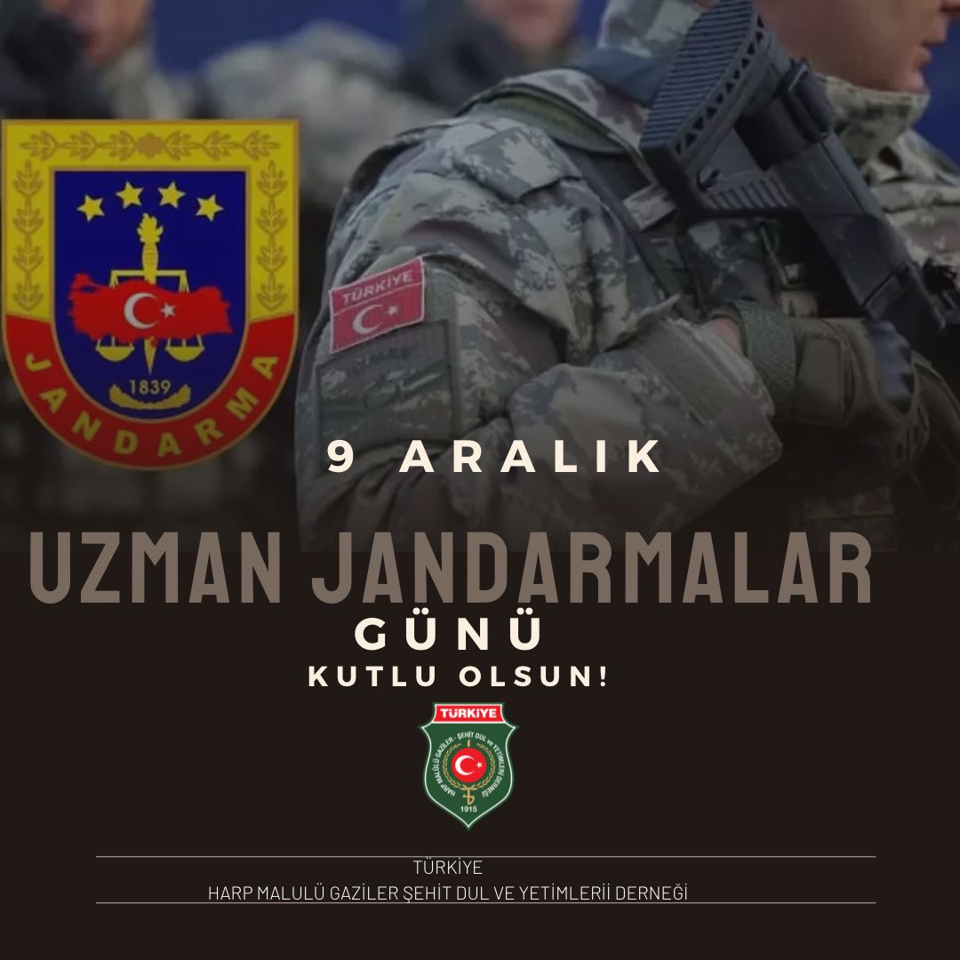 Vatan Savunmasında,
Terörle Mücadelede,
Cesaretle,
Fedakarca, 
Görev yapan,
Tüm Uzman Jandarmalarımızın 
9 Aralık Uzman Jandarmalar Günü kutlu olsun.
Şehadete yürüyen şehitlerimizi rahmetle, gazilerimizi minnetle anıyoruz.
#9AralıkUzmanJandarmalar 
#uzmanjandarma