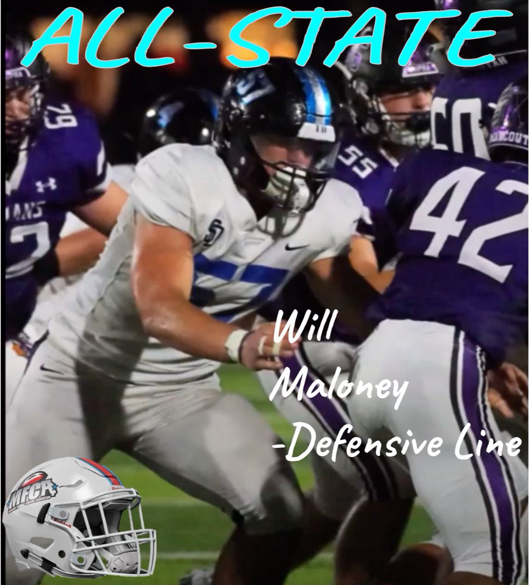 Congrats to Senior Will Maloney on his second All-State selection at DT. Will had 3 sacks and led us in TFL up front on a unit that gave up only 15ppg.