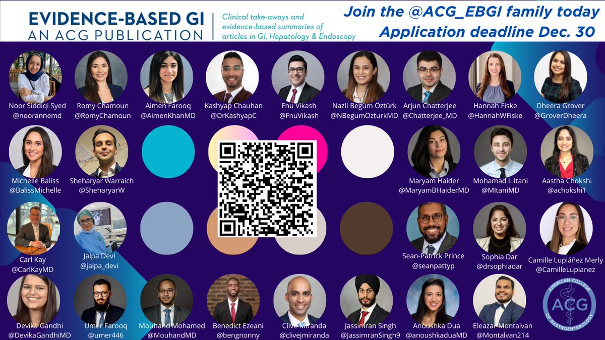 The wait is over😍 @ACG_EBGI is now accepting up to 8 new ambassadors (both residents and fellows)🥳 Do you want to learn #SoME skills, share high-quality summaries & engage w/ #GITwitter? We're the family to join😀 Submission deadline Dec 30. 🔗rb.gy/35am0i