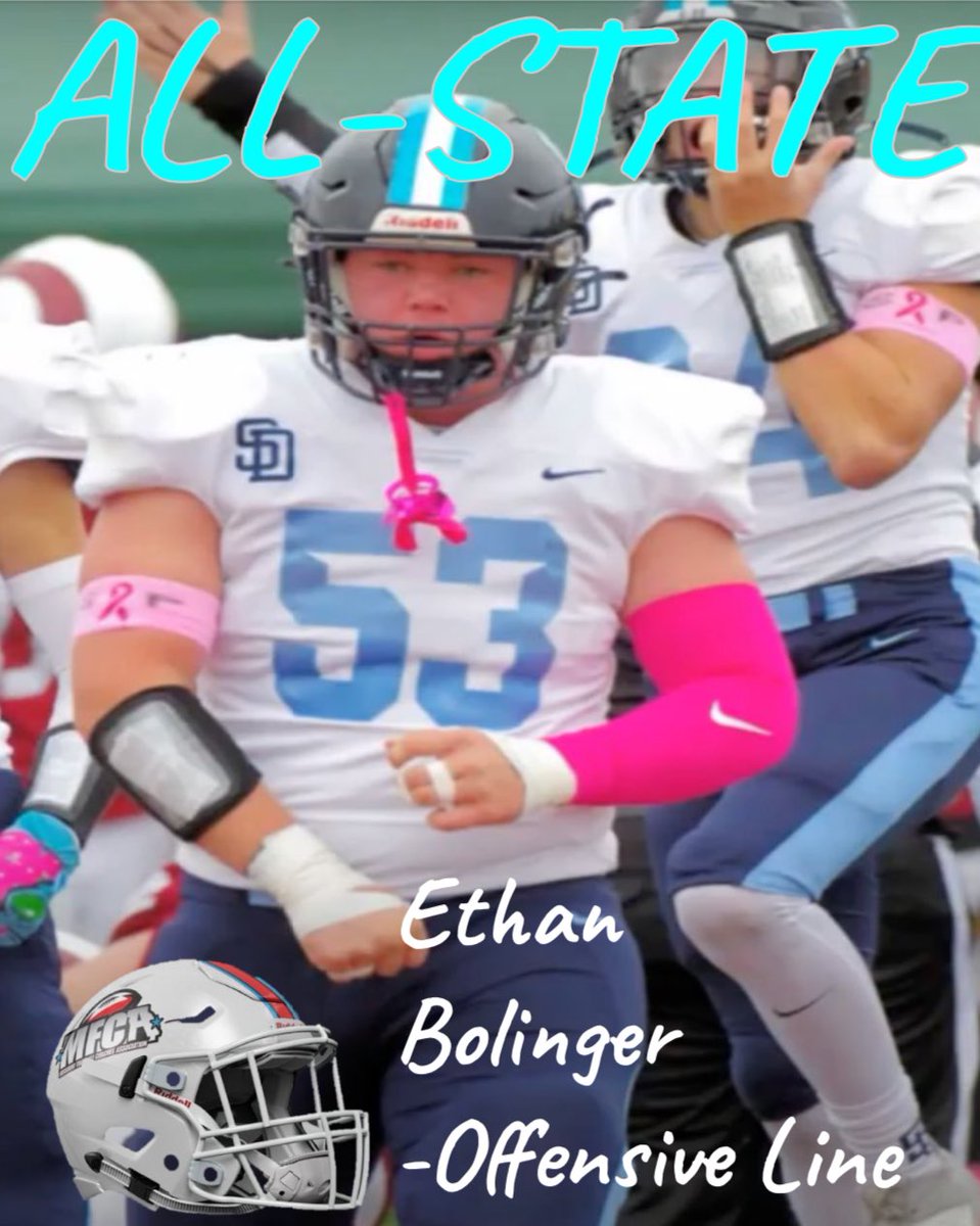 Congrats to Junior Ethan Bolinger on being named All-State by the MFCA! Ethan was the only returning starter on the OL that led the offense to 35ppg.