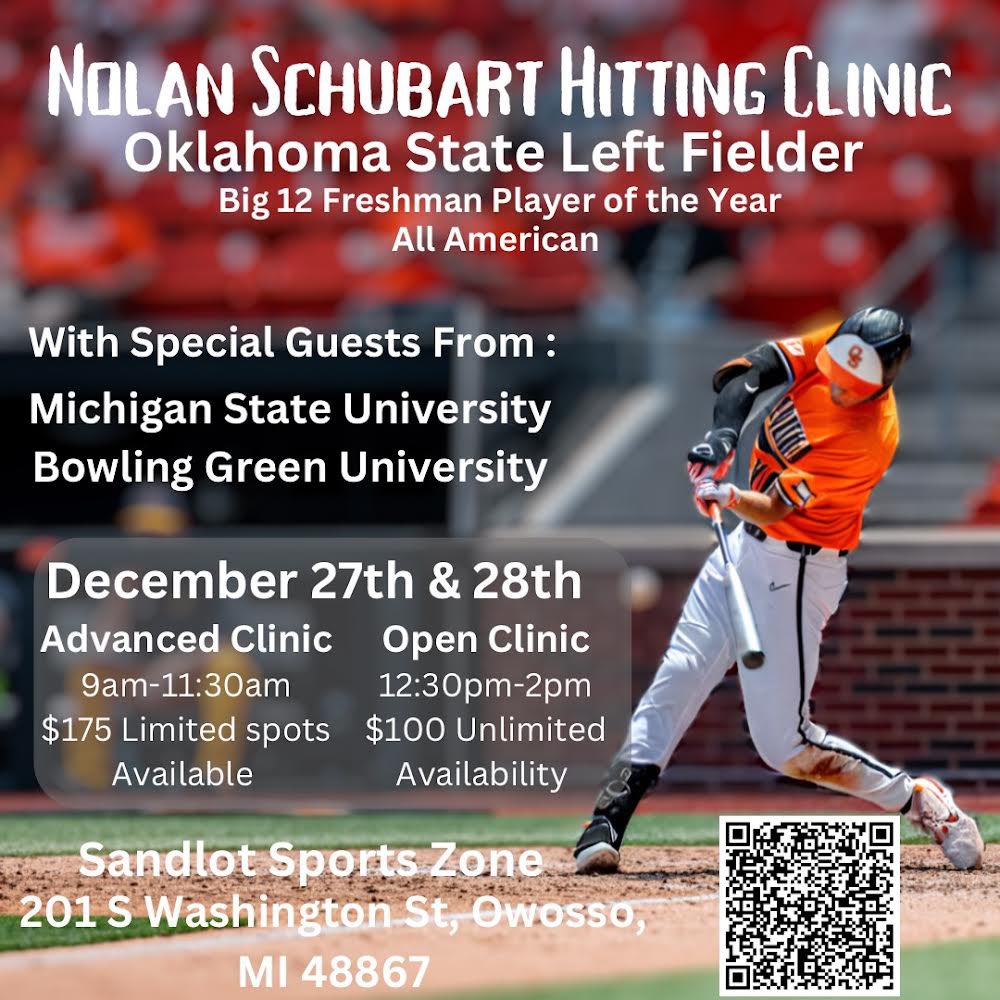 I’m excited to share that I will be hosting a hitting clinic this holiday season on December 27th and 28th at Sandlot Sports Zone in Owosso, Michigan! Use the link in my bio to sign up!