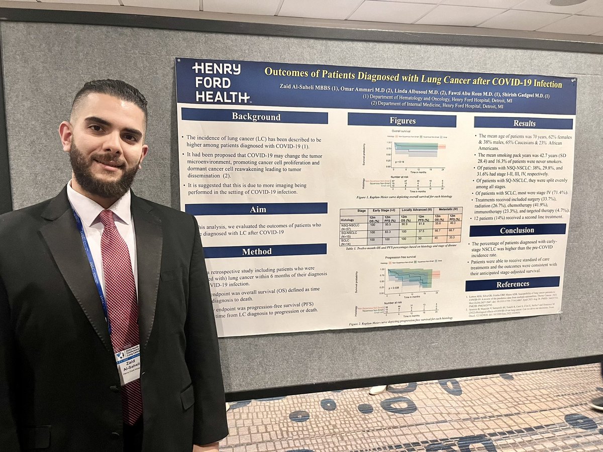 ‼️Poster alert! Our awesome PGY-6 and Chief Fellow @ZaidAlSaheli presenting “Outcomes of patients with Lung Cancer after COVID-19” at the NACLC this past weekend! @FawziAbuRous @ShirishGadgeel
