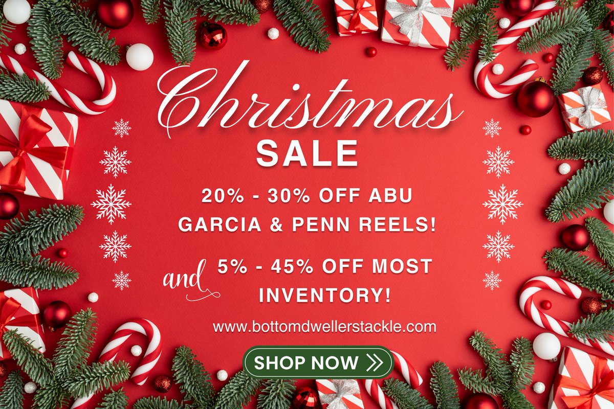 BDTackle's tweet photo. Reel in the festive cheer with our Christmas Sale!  Enjoy the gift of 20% to 30% OFF on all Abu Garcia &amp; Penn Reels and 5% to 45% OFF on most inventory, including already discounted gems!  #FishingDeals #lastminutefishinggifts
https://t.co/1RIqy61yp4 https://t.co/C4vZAPbxZN