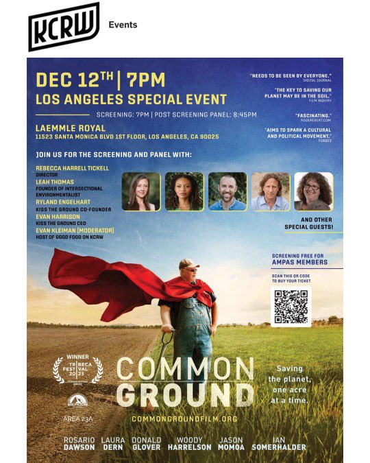 LOS ANGELES! Join us for a special screening event of @commongrounddoc on Tuesday, December 12th, at the @laemmle Royal Theatre at 7pm! Meet our Director @rebeccatickell and environmental leaders @Leahtommi of @isxenviro plus Ryland Engelhart & Evan Harrison from…