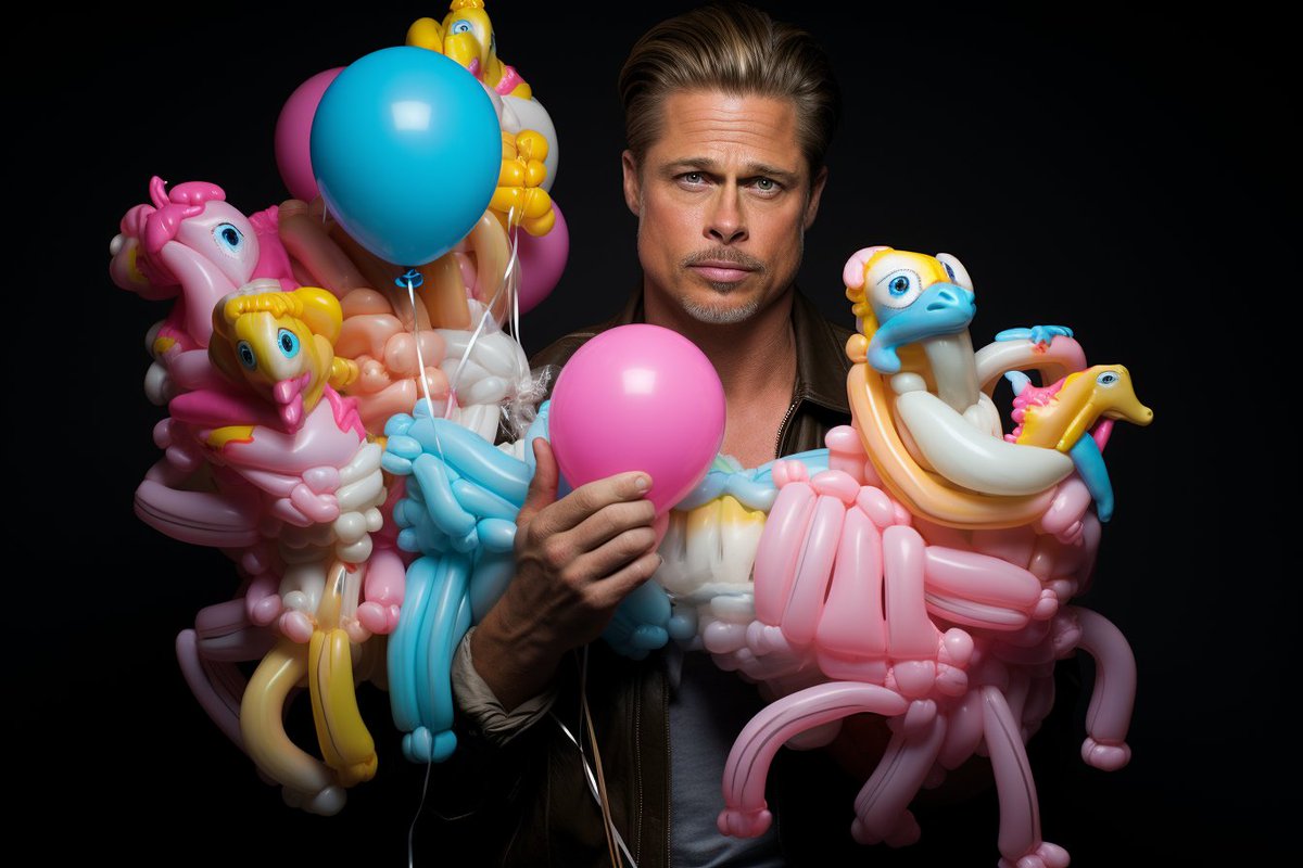 #BradPitt’s hitherto unknown talent for #balloonanimals. AI image of the day.
