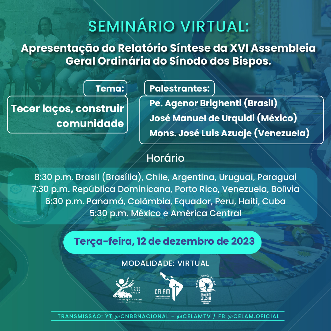 AEclesial's tweet photo. #Invitación 📌👏 Seguimos con el itinerario formativo para dar a conocer, lo más pronto posible, el Informe de Síntesis y el mensaje al Pueblo de Dios a todos los que participaron en los distintos niveles del proceso sinodal. 👉 Tejer lazos, construir comunidad
Martes, 12 -12-23 https://t.co/rnsoEPmoWe