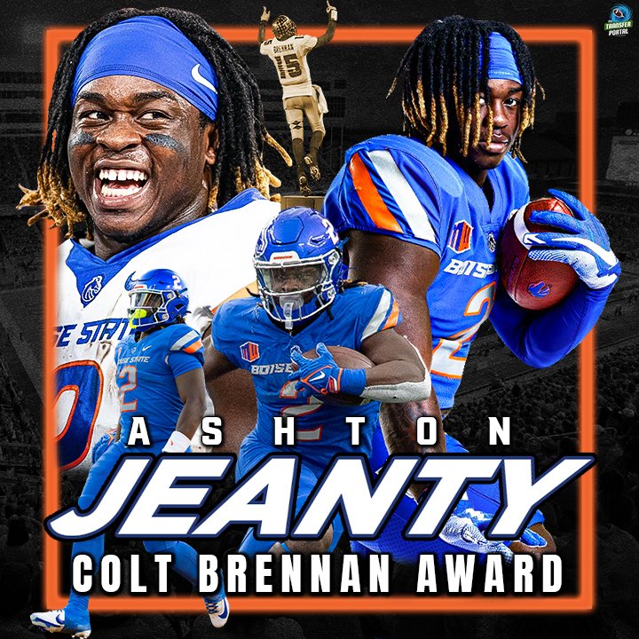 Ladies and gentlemen, the winner of our 2023 Colt Brennan Award, given to the most outstanding player in the Group of Five, is...

<a href="/BroncoSportsFB/">Boise State Football</a> running back Ashton Jeanty (<a href="/AshtonJeanty2/">Deuce 2️⃣</a>)! 💙🧡🏆

1,814 total YDS and 19 total TDs in 2023 🔥

And he's back for more next year 😈
