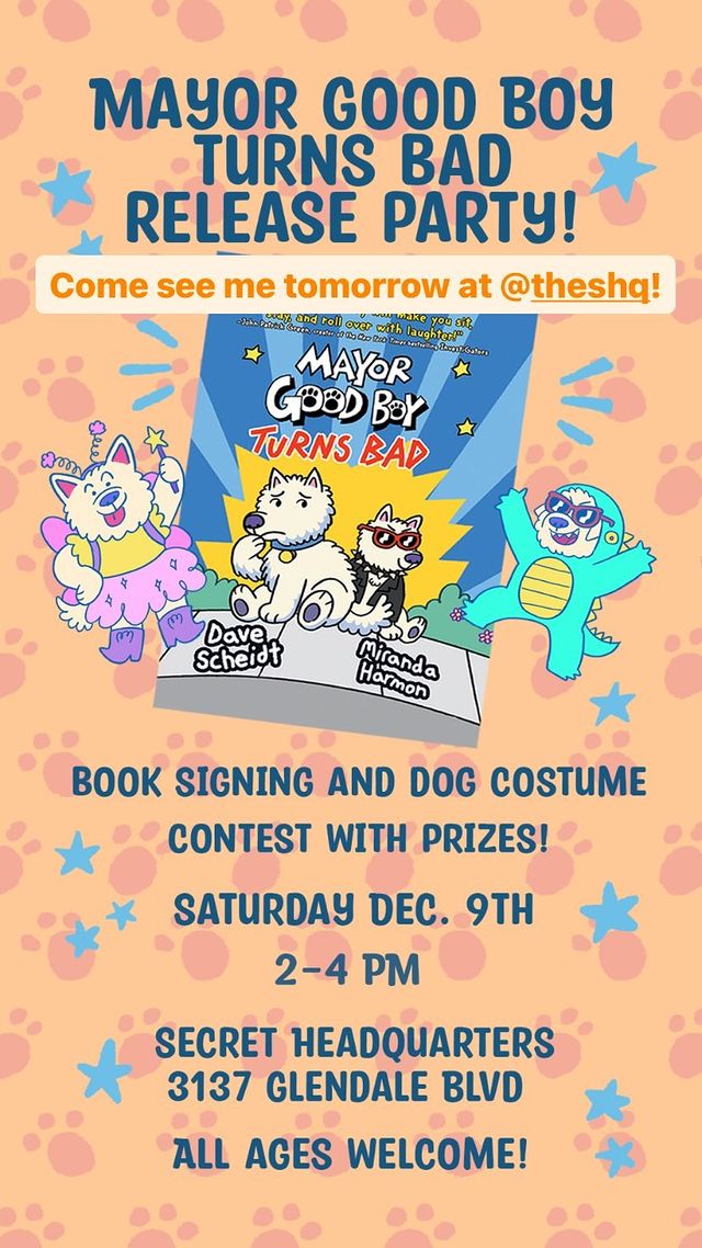 LA friends!! Go see the incredibly kind and talented @MirandaMHarmon at @theSHQ this Saturday! She'll be signing copies of MAYOR GOOD BOY TURNS BAD, SPRING CAKES and more! #kidlit #mayorgoodboy