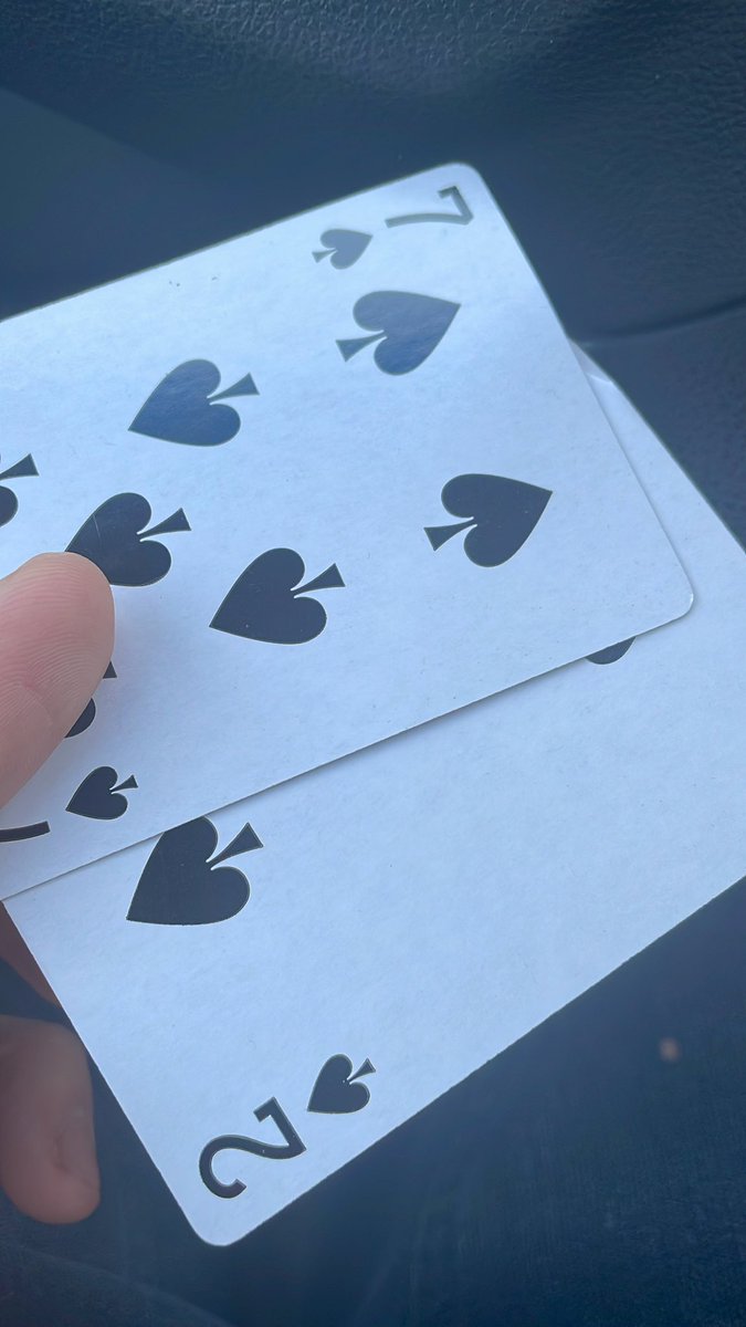 Anyone familiar with cartomancy? Couple of weeks ago, a friendly schizophrenic had me select 2 cards at random from a deck. I drew a 2-spades and a 7-spades. He told me “good luck” and left. I still have those cards…