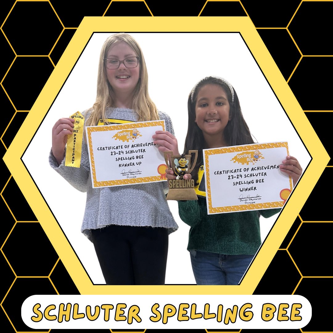 Congratulations to our Schluter Spelling Bee Champion Josephine and our Runner-Up Isabella!  🤩We are so proud of all of our Spelling Bee participants! 🐝

<a href="/NorthwestISD/">Northwest ISD</a> #schluterelem #aimhigh