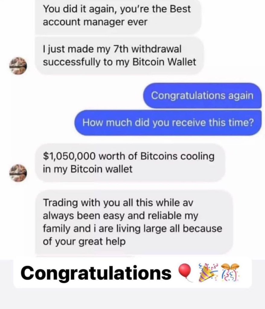 Congratulations 🎉🍾🎊🎈, Dear thanks for trusting and investing with my management.

#cryptocurrency #binaryoptions #binance #bitcoininvestment #ethereum #binaryoptions #bitcoin #dogecoin