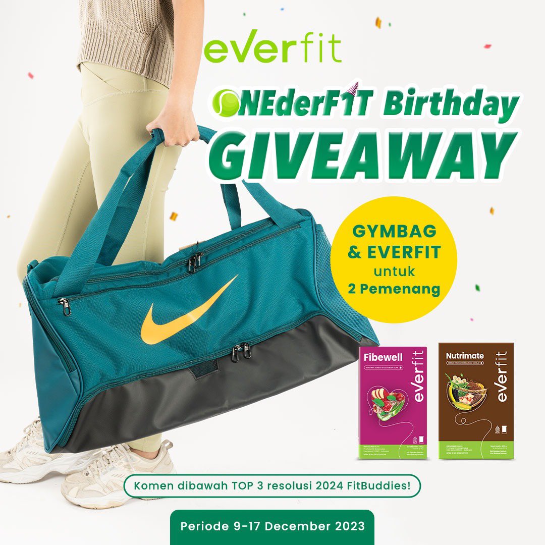 Everfit_idn's tweet photo. 🥳 SPECIAL ONEDERFIT BIRTHDAY GIVEAWAY FOR YOU!! MENANGKAN HADIAH SENILAI TOTAL 1.5JT untuk 2 pemenang 🥰
1. Follow @Everfit_idn di X dan @Everfit.id di IG
2. RT &amp; ❤️ postingan ini
3. Spam likes dan comment apa saja top 3 resolusi 2024mu di postingan ini

Goodluck FitBuddies🥰 https://t.co/E1PY2Uzabn