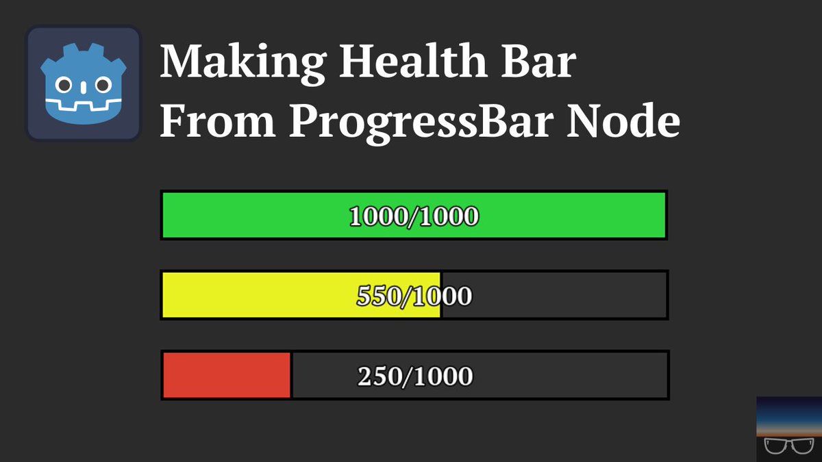 AATwilightYT's tweet photo. Showing how to use ProgressBar node in Godot to make simple health bar that changes color based on the current health percentage at https://t.co/SokFzokn7o

#GodotEngine #tutorial #gamedev #indiedev #screenshotsaturday https://t.co/xItudyGEeS