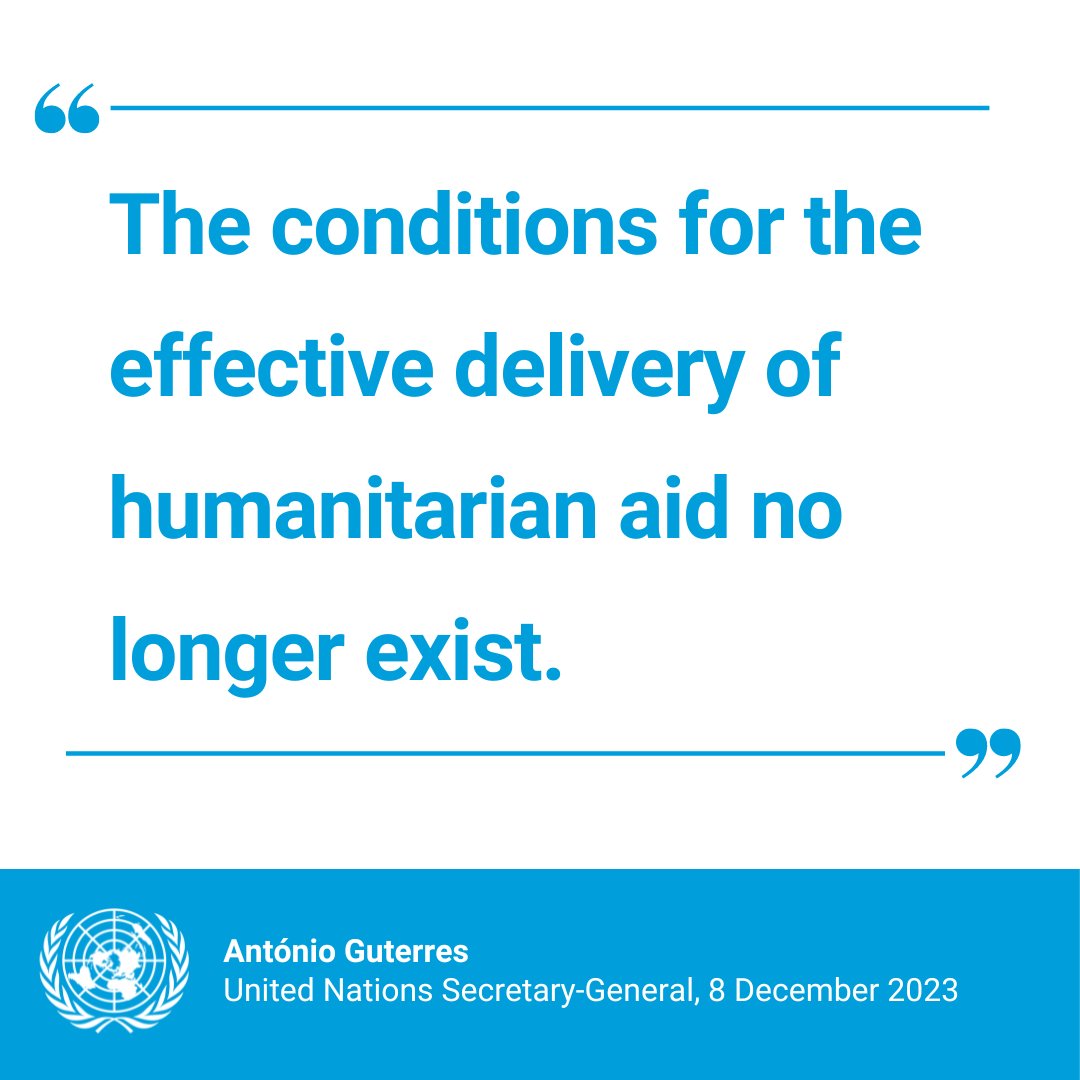 United Nations (@un) on Twitter photo “There is a high risk of the total collapse of the humanitarian support system in Gaza, which would have devastating consequences.”
– <a href="/antonioguterres/">António Guterres</a> warns that the conditions for the effective delivery of humanitarian aid in Gaza no longer exist. un.org/sg/en/content/… “There is a high risk of the total collapse of the humanitarian support system in Gaza, which would have devastating consequences.”
– <a href="/antonioguterres/">António Guterres</a> warns that the conditions for the effective delivery of humanitarian aid in Gaza no longer exist. un.org/sg/en/content/…