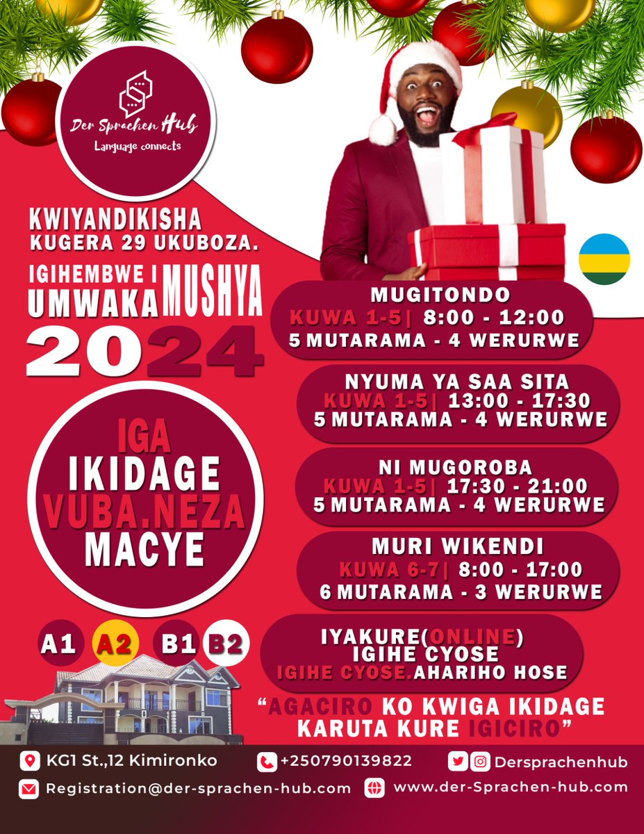 DerSprachenHub's tweet photo. #AGACIRO KO KWIGA IKIDAGE KARUTA KURE #IGICIRO
IYANDIKISHE UBU UHABWE DISCOUNT IDASANZWE! #NEWYEAR #INTAKE2024 #INTENSIVE #GERMAN #COURSES. #DEUTSCHKURSE IN KIGALI. https://t.co/Uhzo4CGzKX