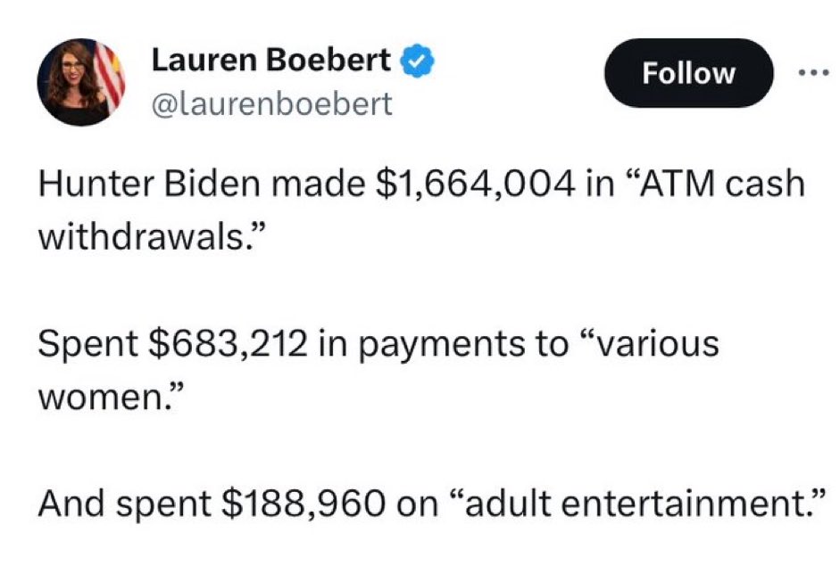 EastEndJoe's tweet photo. So what you’re saying  @laurenboebert is he could’ve saved all that money by taking you to watch Beetlejuice? https://t.co/YlHMxLI43d